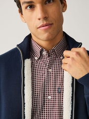 Navy Blue Relaxed Fit Premium Borg Fleece Lined Zip Through Cardigan - Image 5 of 10