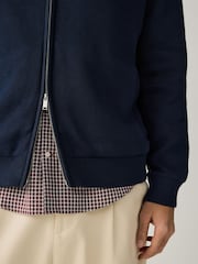 Navy Blue Relaxed Fit Premium Borg Fleece Lined Zip Through Cardigan - Image 6 of 10