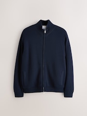 Navy Blue Relaxed Fit Premium Borg Fleece Lined Zip Through Cardigan - Image 8 of 10