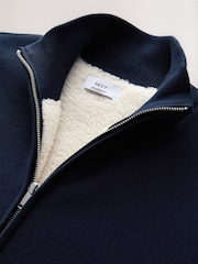 Navy Blue Relaxed Fit Premium Borg Fleece Lined Zip Through Cardigan - Image 9 of 10