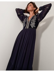 Monsoon Blue Joanna Velvet Embellished Maxi Dress - Image 3 of 4
