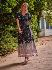 FatFace Black Paisley Alma Midi Dress - Image 1 of 7