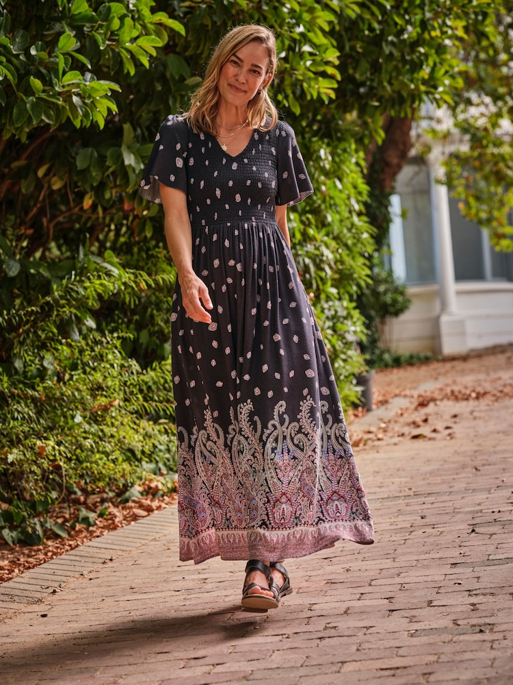 FatFace Black Paisley Alma Midi Dress - Image 1 of 7 FatFace Black Paisley Alma Midi Dress - Image 1 of 7