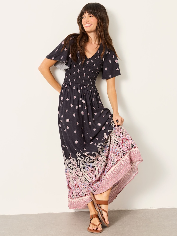 FatFace Alma Black Paisley Petite Midi Dress - Image 1 of 6 FatFace Alma Black Paisley Petite Midi Dress - Image 1 of 6