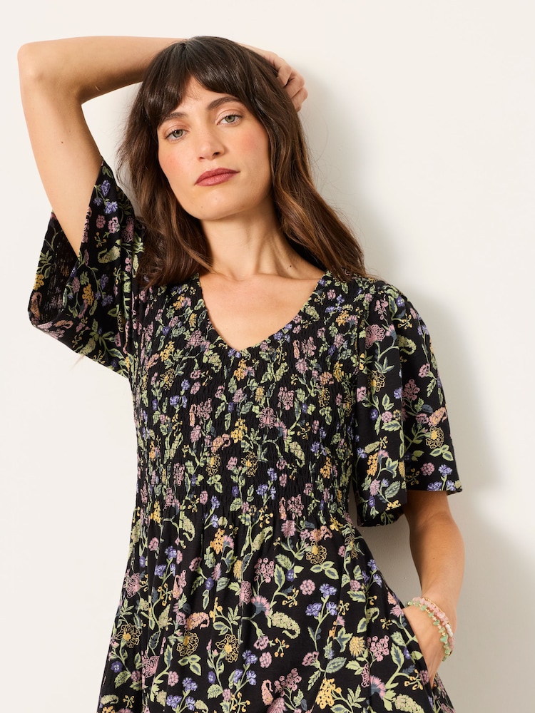 black floral jersey dress LTS Tall Black Floral Jersey Drape Long Sleeve Buckle Dress