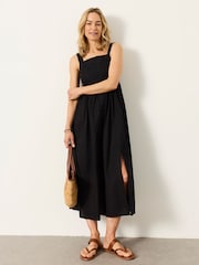 FatFace Black Petite Gili Embroidered Midi Dress - Image 1 of 6