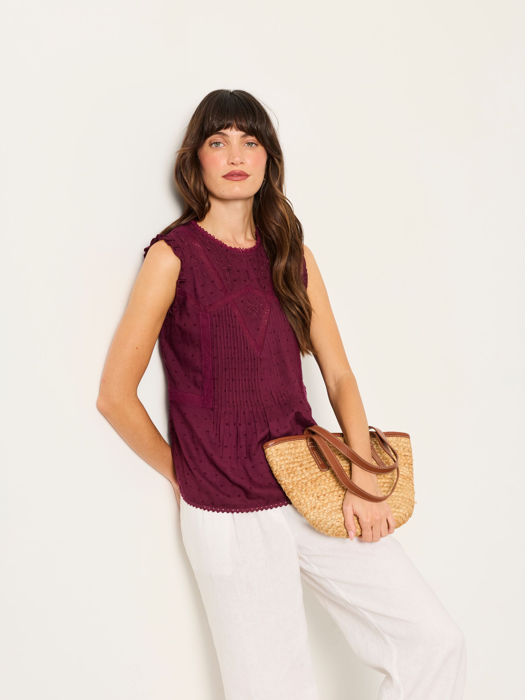 Fat Face - Women - Petite Embroidered Blouse - Burgundy Red