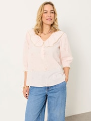 FatFace Carly Pink Petite Broderie Blouse - Image 1 of 6
