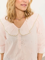 FatFace Carly Pink Petite Broderie Blouse - Image 3 of 6