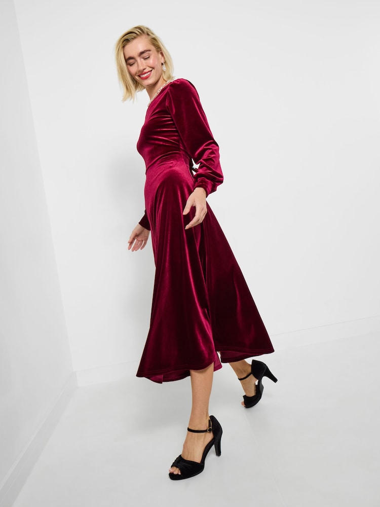 Joe Browns Red Petite Stretchy Velvet Midi Dress - Image 2 of 7 Joe Browns Red Petite Stretchy Velvet Midi Dress - Image 2 of 7