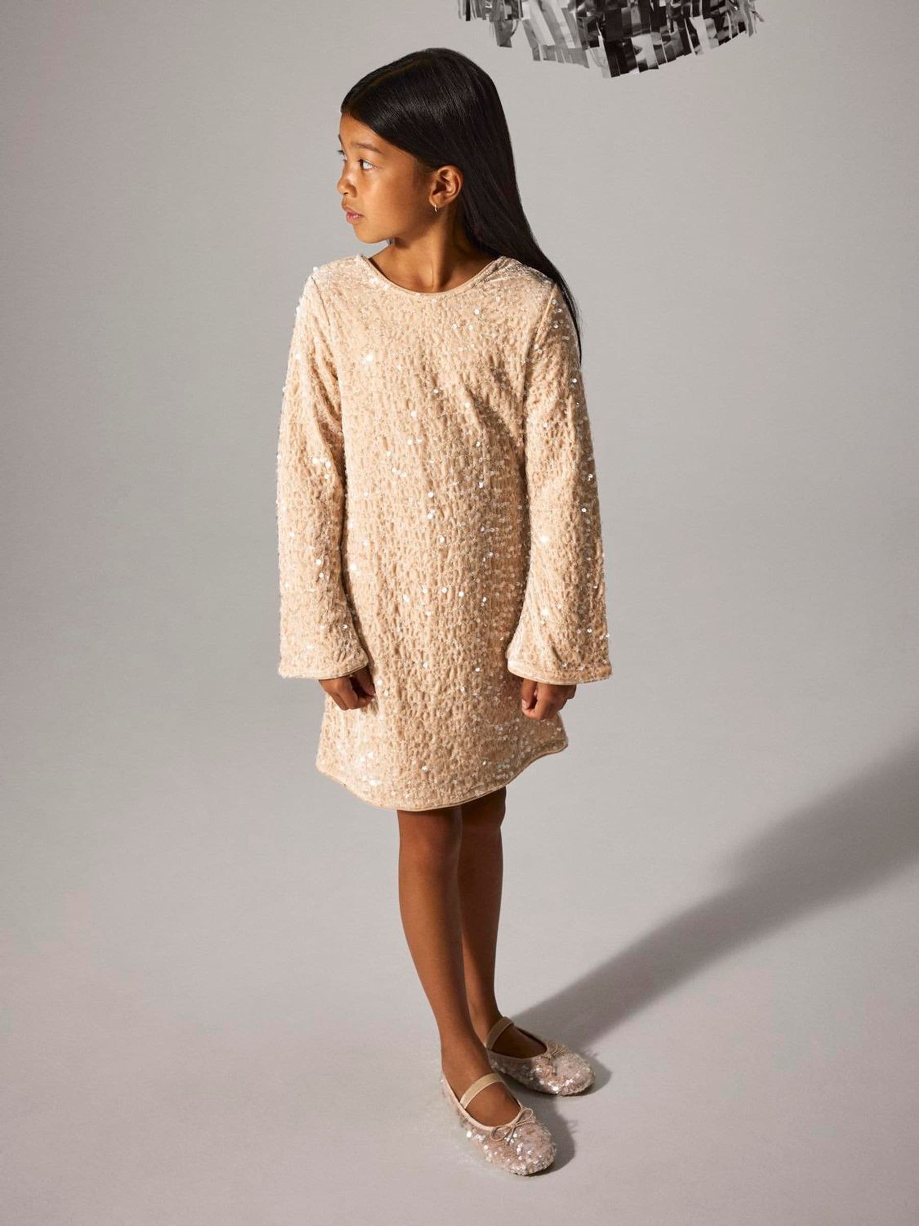 Buy NAME IT Cream Velvet Bow Detail Sequin Dress from Next USA