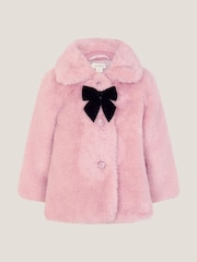 Monsoon Pink Baby Bow Faux Fur Coat - Image 2 of 3