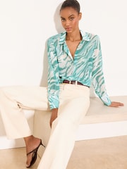 Lipsy Mint Green Zebra Print Chiffon Printed Shirt - Image 1 of 5