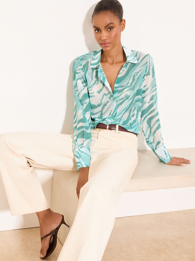 Lipsy Mint Green Zebra Print Chiffon Printed Shirt - Image 1 of 5