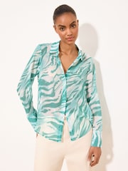 Lipsy Mint Green Zebra Print Chiffon Printed Shirt - Image 3 of 5