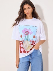 Lipsy Mandy Sade Print Oversized T-Shirt - Image 1 of 4
