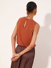Lipsy Rust Brown Cornelli Bubble Hem Top - Image 4 of 4