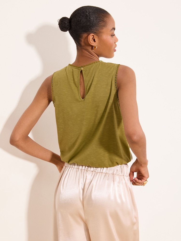 Lipsy Olive Green Cornelli Bubble Hem Top - Image 4 of 4