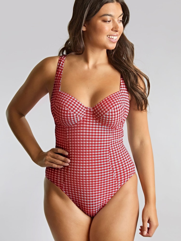 Panache Red Gingham Paloma Balcony Wired Swimsuit - Image 1 of 3 Panache Red Gingham Paloma Balcony Wired Swimsuit - Image 1 of 3