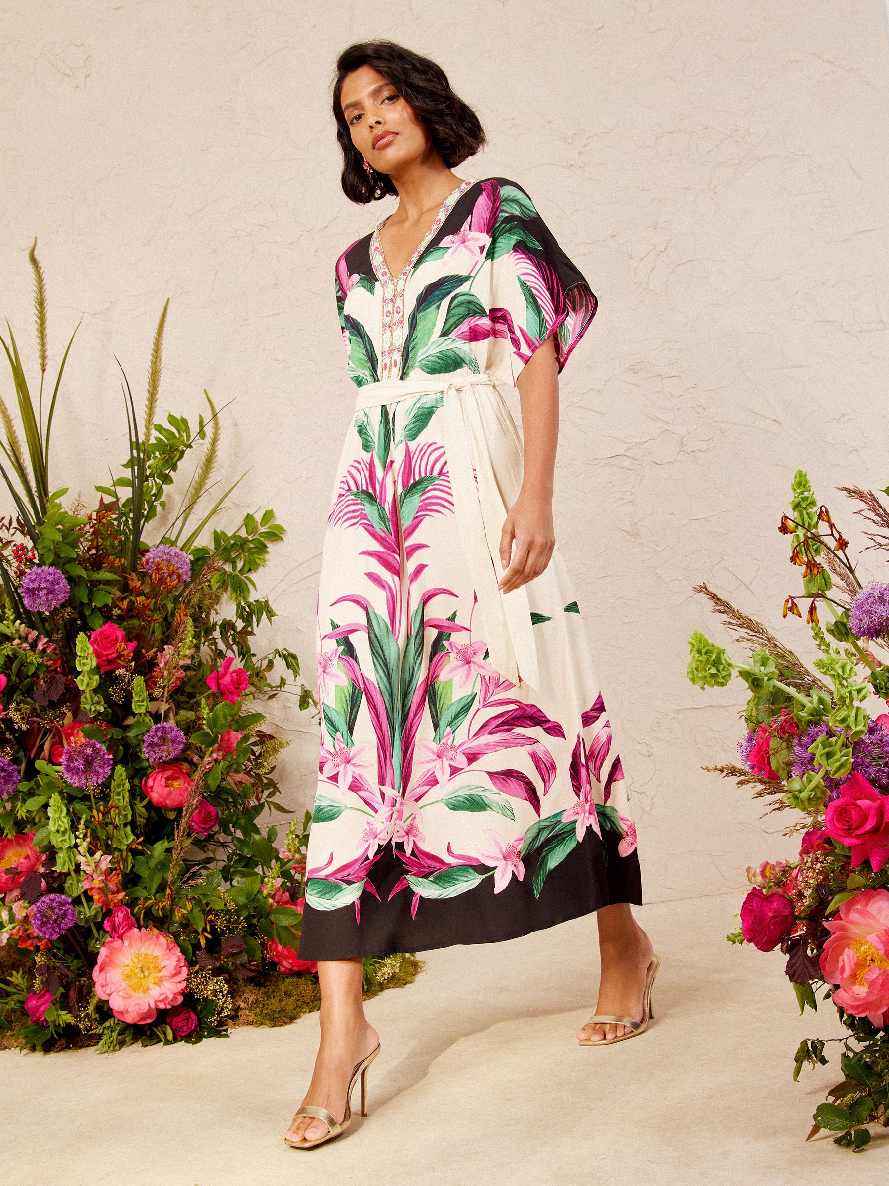 Buy Love & Roses x V&A Ivory Tropical Bead Kimono Midi Dress from
