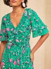 Love & Roses Green Floral Ruffle Jersey Midi Dress - Image 2 of 4