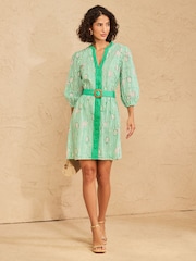 Love & Roses Green Stripe Tennis Broderie Mini Shirt Dress - Image 1 of 4
