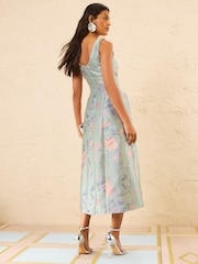 Love & Roses Green Floral Jacquard Scoop Neck Midi Dress - Image 4 of 4
