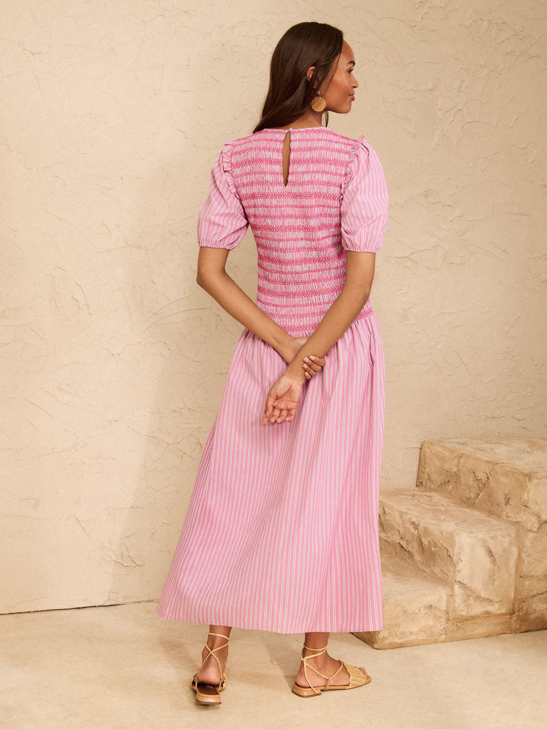 Buy Love & Roses Pink Poplin Stripe Shirred Bodice Puff Sleeve