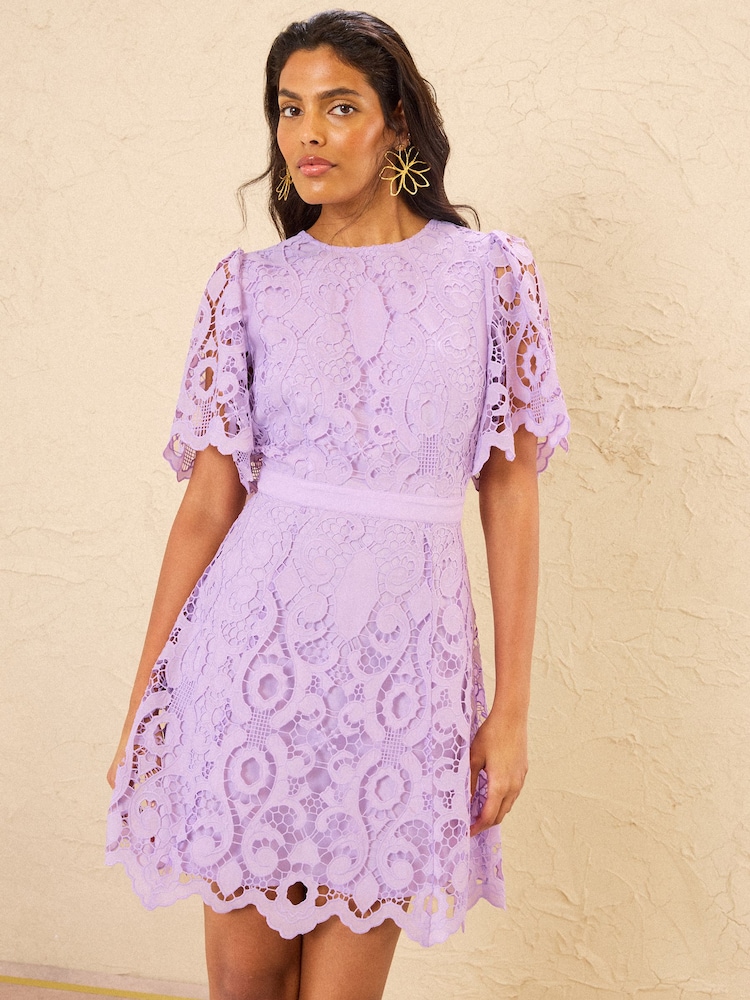 Womens Love & Roses Lilac Purple Lace Angel Sleeve Mini Dress US 4 Womens Love & Roses Lilac Purple Lace Angel Sleeve Mini Dress US 4