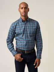 Skopes Chambray Blue Cotton Casual Regular Fit Check Shirt - Image 1 of 7