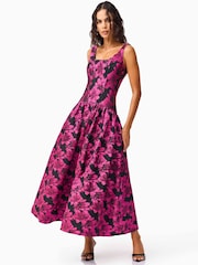 Elliatt Pink Holly Floral Jaquard Midi Dress - Image 2 of 5