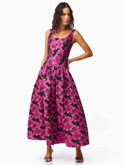 Elliatt Pink Holly Floral Jaquard Midi Dress - Image 4 of 5
