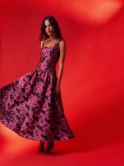 Elliatt Pink Holly Floral Jaquard Midi Dress - Image 5 of 5