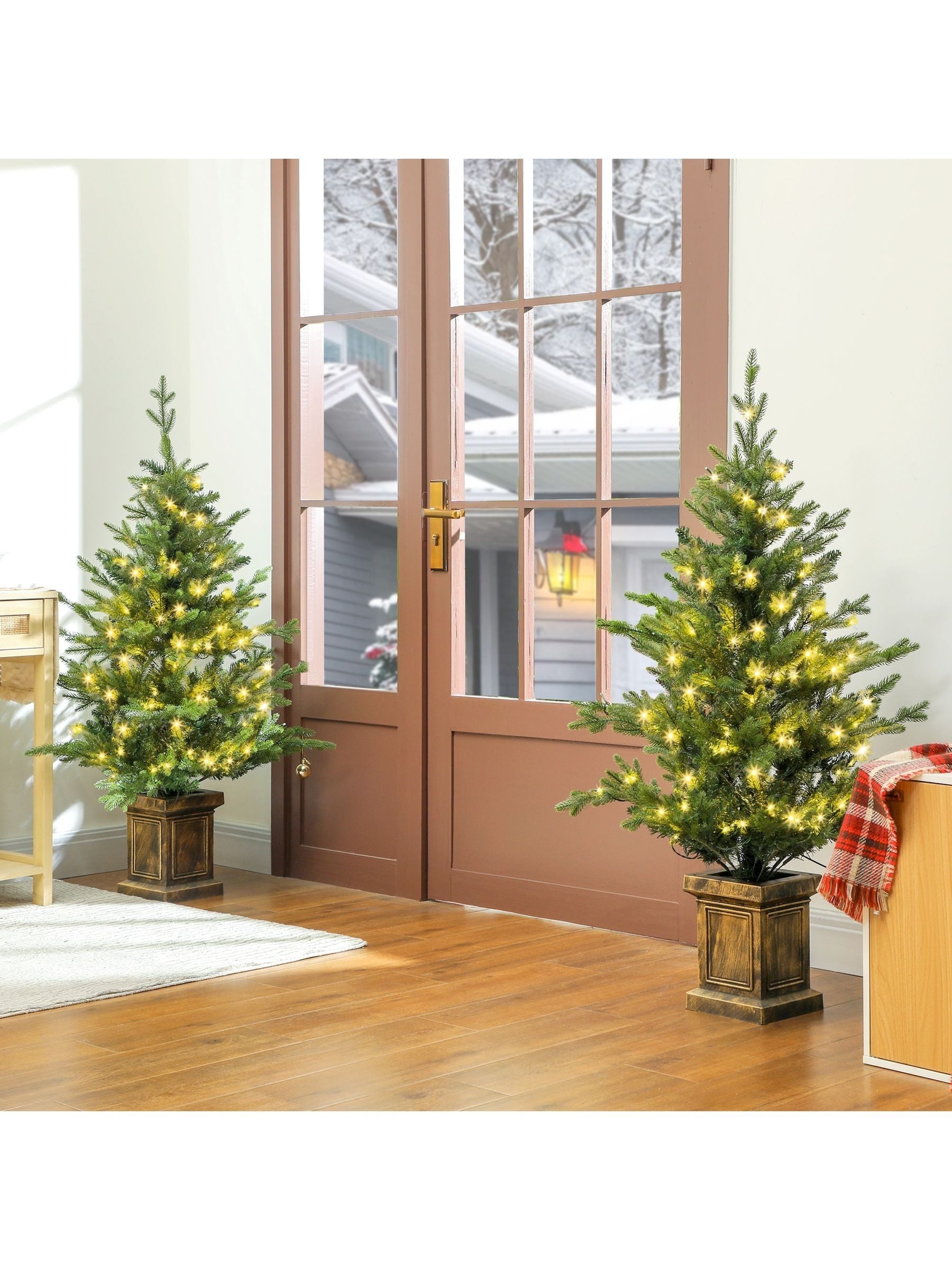 HOMCOM 2 Pcs 4ft Artificial Christmas Tree with Lights, Pot, Realistic Tips in Green - Image 7