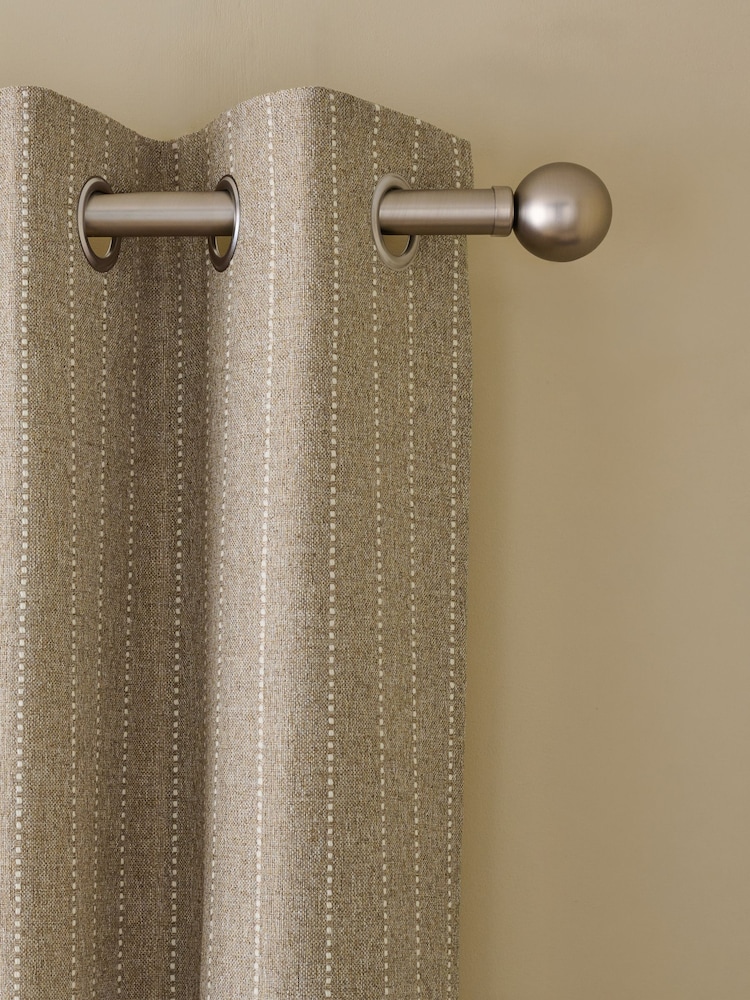 Set of 2 Natural Woven Stab Stitch Stripe Eyelet Lined Curtains - Image 1 of 5 Set of 2 Natural Woven Stab Stitch Stripe Eyelet Lined Curtains - Image 1 of 5