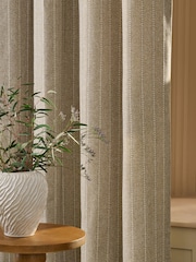Set of 2 Natural Woven Stab Stitch Stripe Eyelet Lined Curtains - Image 4 of 5