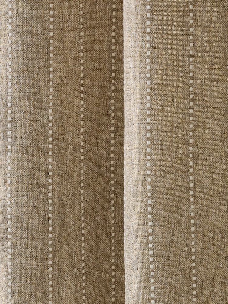 Set of 2 Natural Woven Stab Stitch Stripe Eyelet Lined Curtains - Image 5 of 5 Set of 2 Natural Woven Stab Stitch Stripe Eyelet Lined Curtains - Image 5 of 5