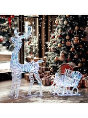Outsunny Silver Tone Lighted Christmas Reindeer with Sleigh - Image 1 of 6