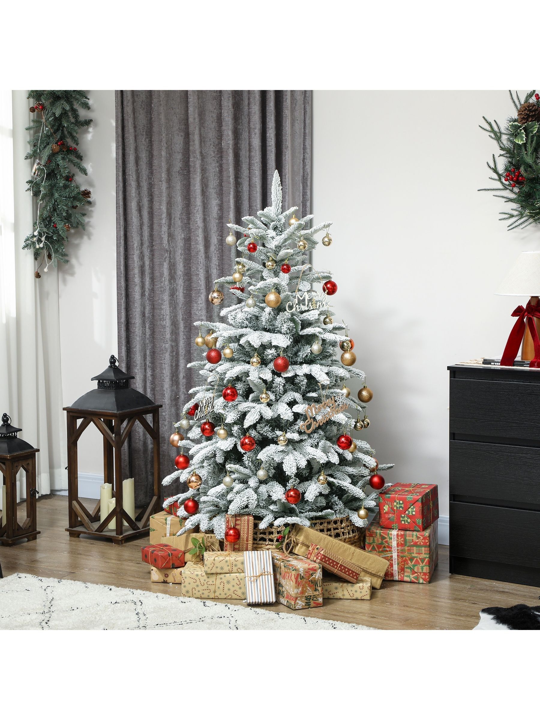 HOMCOM Artificial Christmas Tree with Branches, Hinged Xmas Tree in Green | Size: 5ft - Image 9