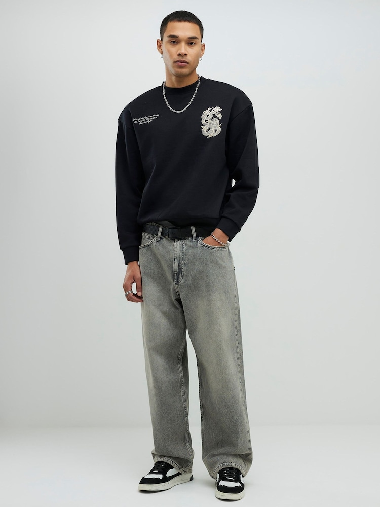 River Island Japanese Snake Crew Neck Sweat Top - Imagem 1 de 3