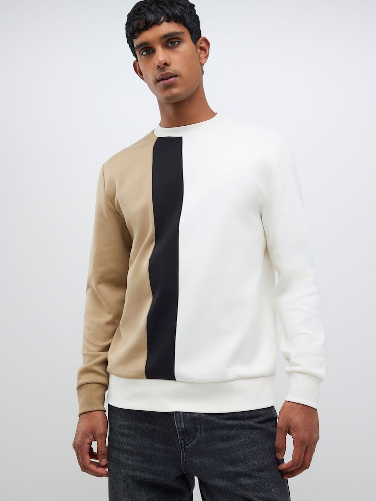 River Island Natural Scuba Blocked Crew Neck Sweat Top - Image 1 of 4 River Island Natural Scuba Blocked Crew Neck Sweat Top - Image 1 of 4