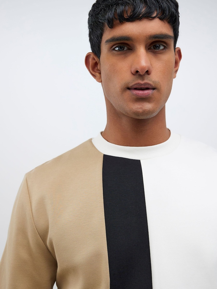 River Island Natural Scuba Blocked Crew Neck Sweat Top - Image 4 of 4 River Island Natural Scuba Blocked Crew Neck Sweat Top - Image 4 of 4