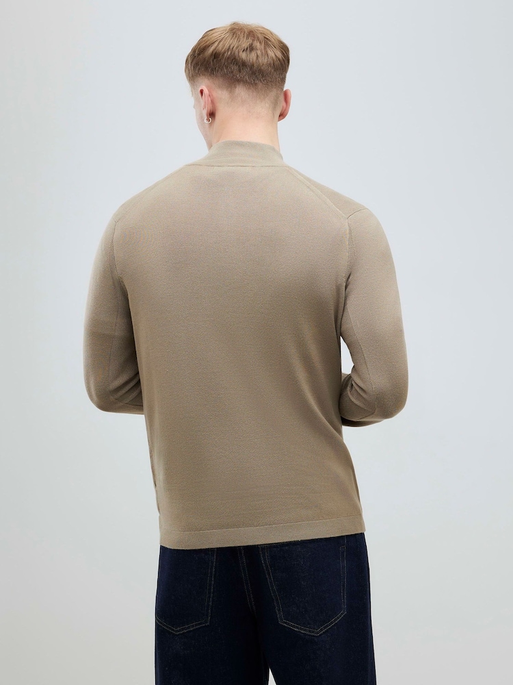 River Island Natural Slim Fit Viscose Half Zip Jumper - Image 2 of 4 River Island Natural Slim Fit Viscose Half Zip Jumper - Image 2 of 4