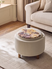 Tailored Linen Look Natural Hamish Print Ashton Upholstered Storage Stool - Image 1 of 10
