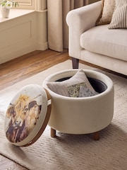 Tailored Linen Look Natural Hamish Print Ashton Upholstered Storage Stool - Image 2 of 10