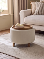 Tailored Linen Look Natural Hamish Print Ashton Upholstered Storage Stool - Image 4 of 10