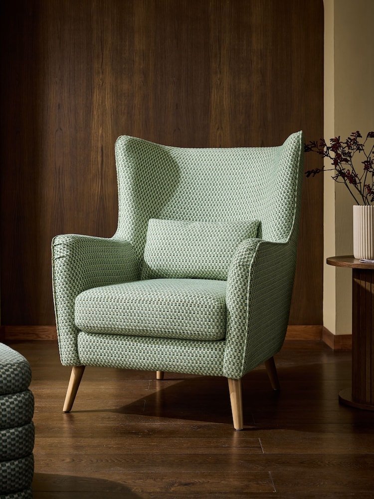 Geo Chenille Green Pendry Large Highback Armchair - Image 1 of 9