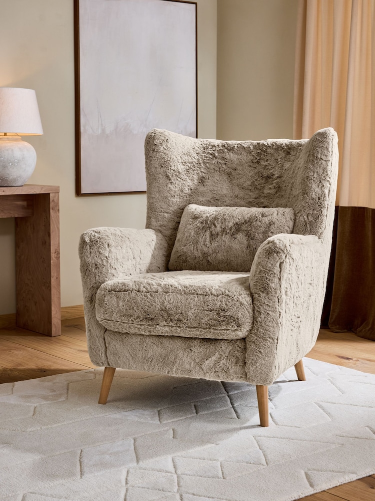 Oslo Faux Fur Mink Brown Pendry Large Highback Armchair - Image 1 of 10