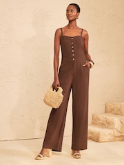 Love & Roses Tailored Linen Look Jumpsuit With Gold Starfish Buttons - Bild 1 von 4