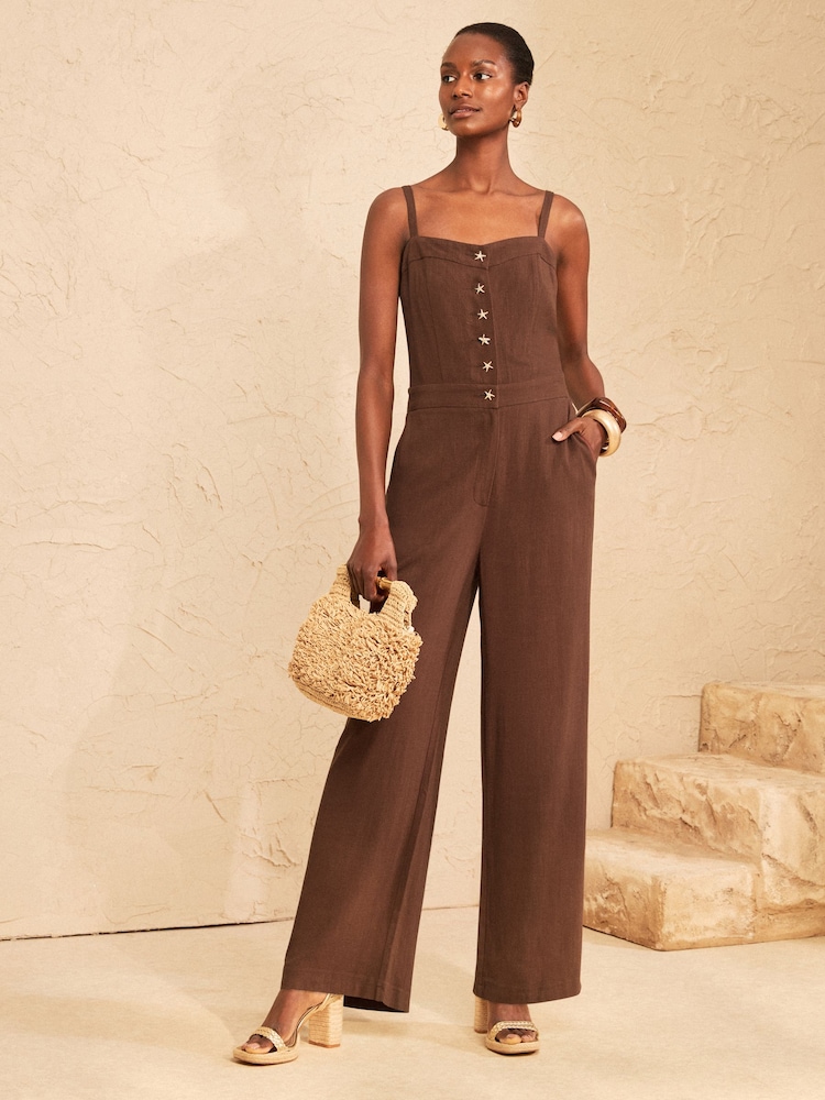 Love & Roses Tailored Linen Look Jumpsuit With Gold Starfish Buttons - Bild 1 von 4